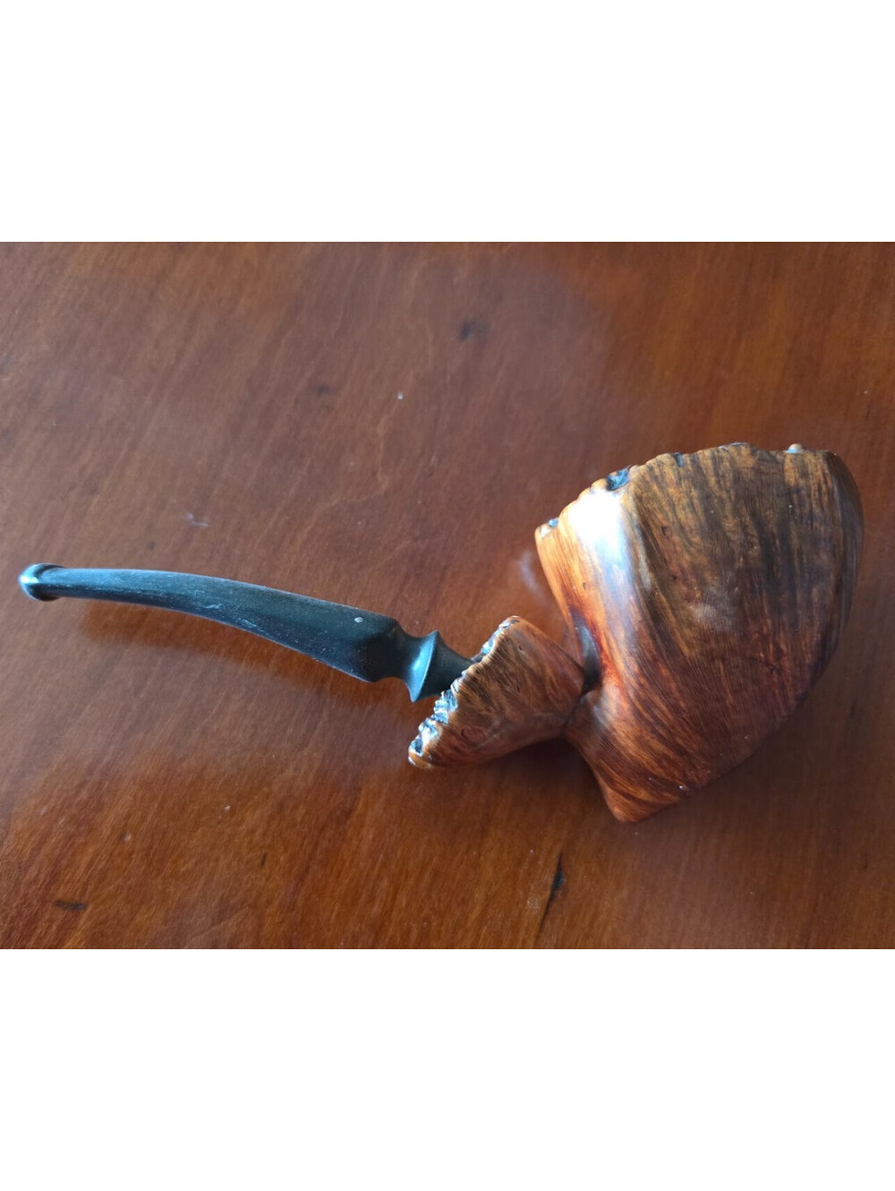 Vintage Carved Wood Tobacco Pipe – Rustic Freeform Design with Curved Stem